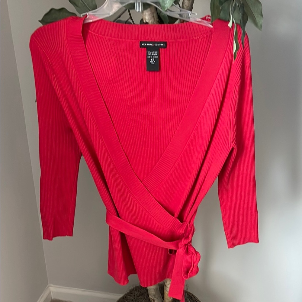 New York & Company V-Neck Wrap Red Sweater with Cami